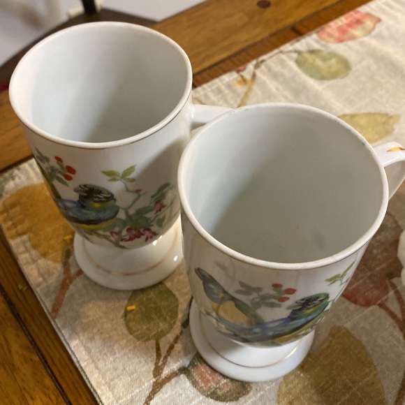 Vintage Royal Crown Blue and Yellow Songbirds Flower Pedestal Mugs. total of 2 - Picture 3 of 3
